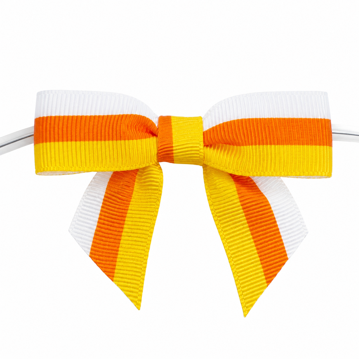 pre-tied bow in candy corn stripes