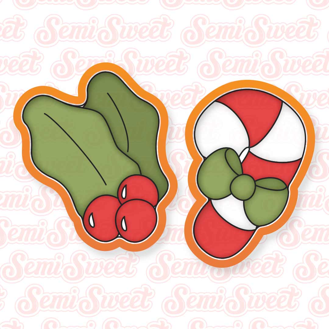 Candy Cane & Holly Cookie Platter Set