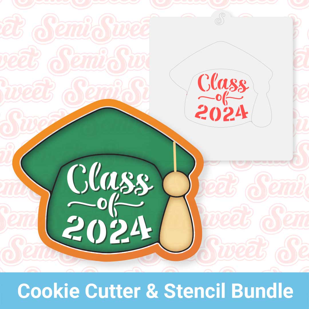 Graduation Cap Plaque Cookie Cutter & Stencil Bundle
