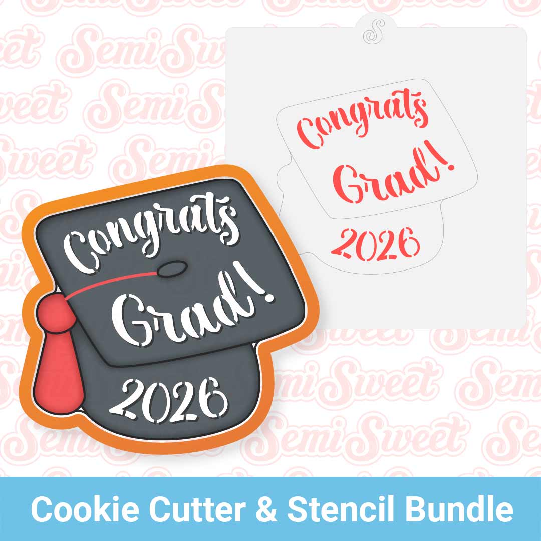 2026 Top-View Graduation Cap Cookie Cutter & Stencil Bundle | Semi Sweet Designs