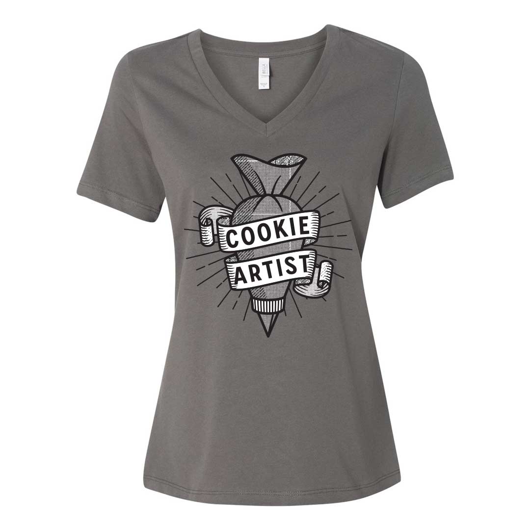 Piping Bag Cookie Artist Ladies V-Neck T-Shirt