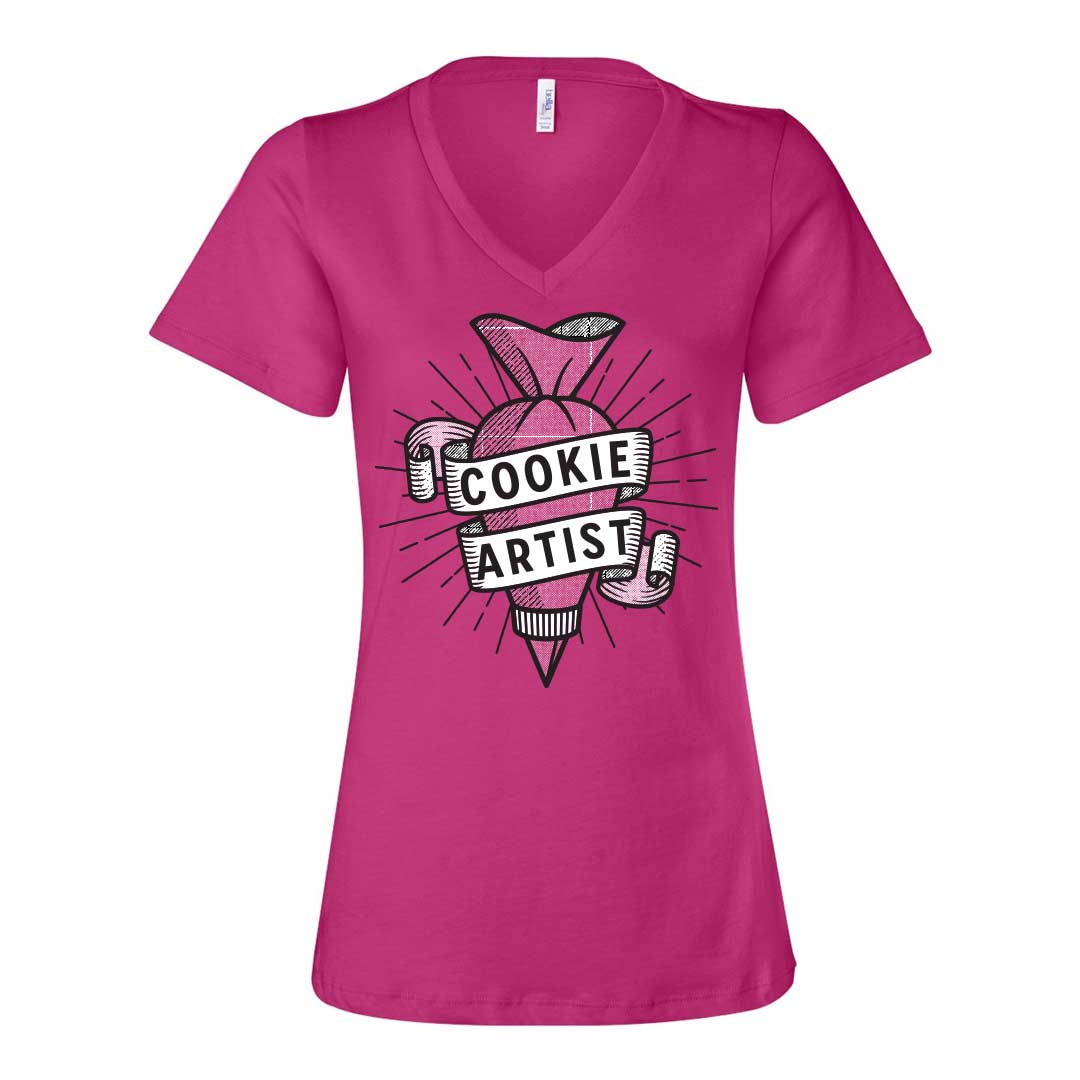 Piping Bag Cookie Artist Ladies V-Neck T-Shirt