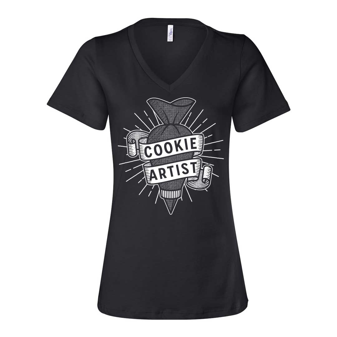 Piping Bag Cookie Artist Ladies V-Neck T-Shirt