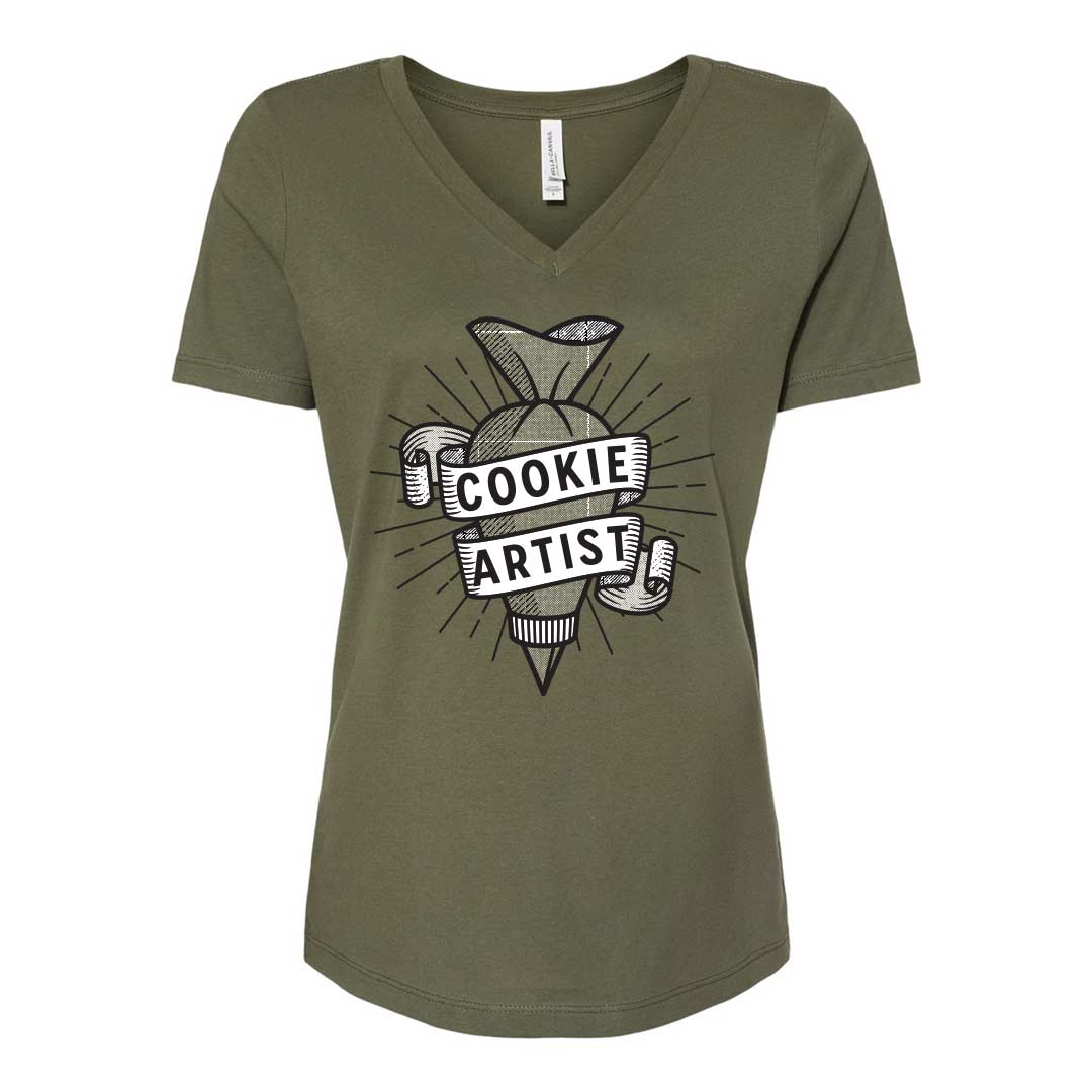 Piping Bag Cookie Artist Ladies V-Neck T-Shirt