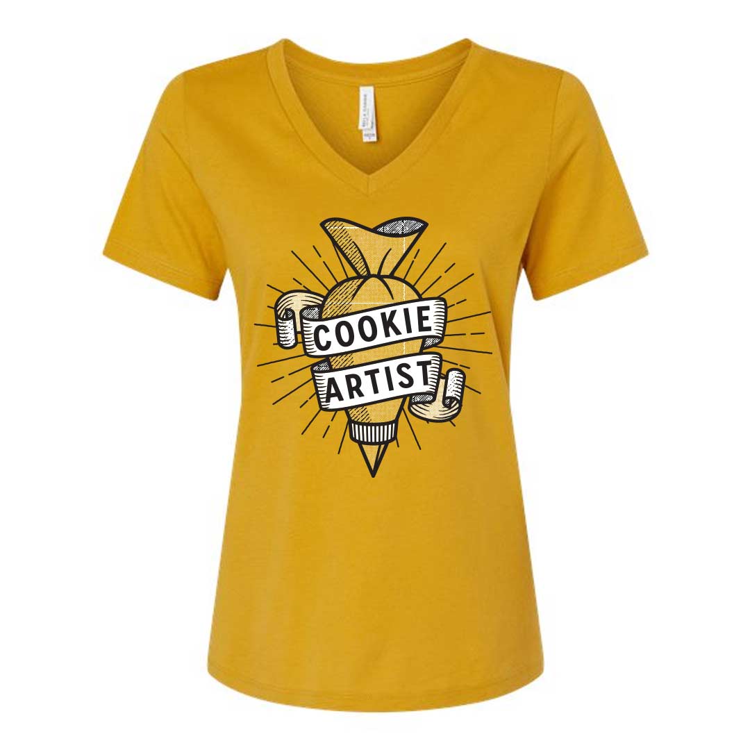Piping Bag Cookie Artist Ladies V-Neck T-Shirt