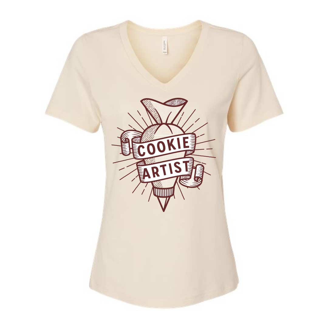 Piping Bag Cookie Artist Ladies V-Neck T-Shirt