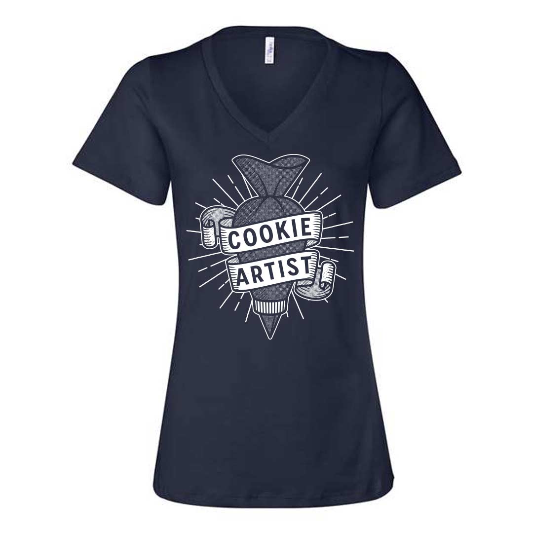 Piping Bag Cookie Artist Ladies V-Neck T-Shirt