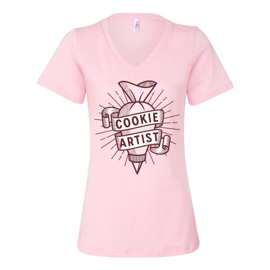Piping Bag Cookie Artist Ladies V-Neck T-Shirt
