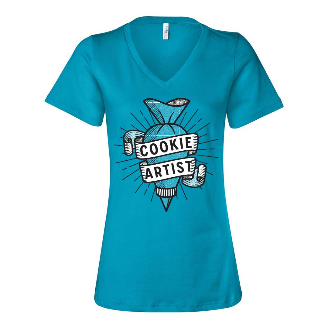 Piping Bag Cookie Artist Ladies V-Neck T-Shirt