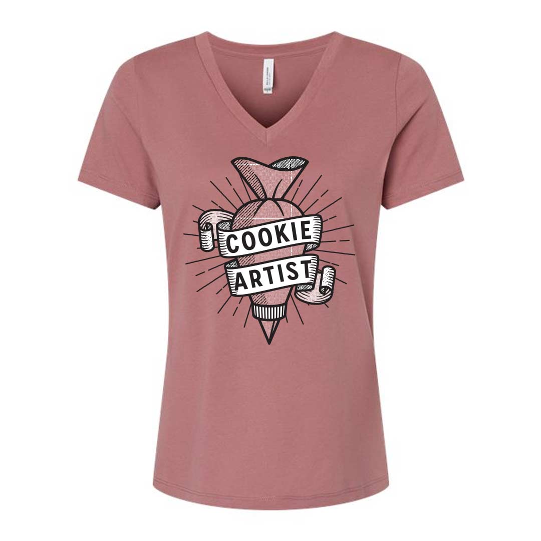Piping Bag Cookie Artist Ladies V-Neck T-Shirt