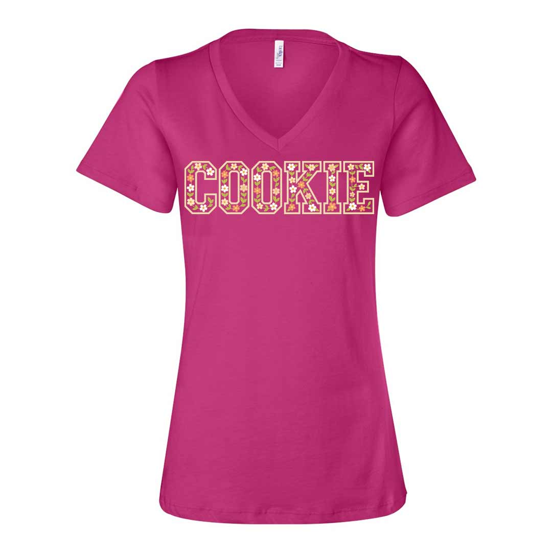 Floral Cookie Ladies V-Neck T-Shirt