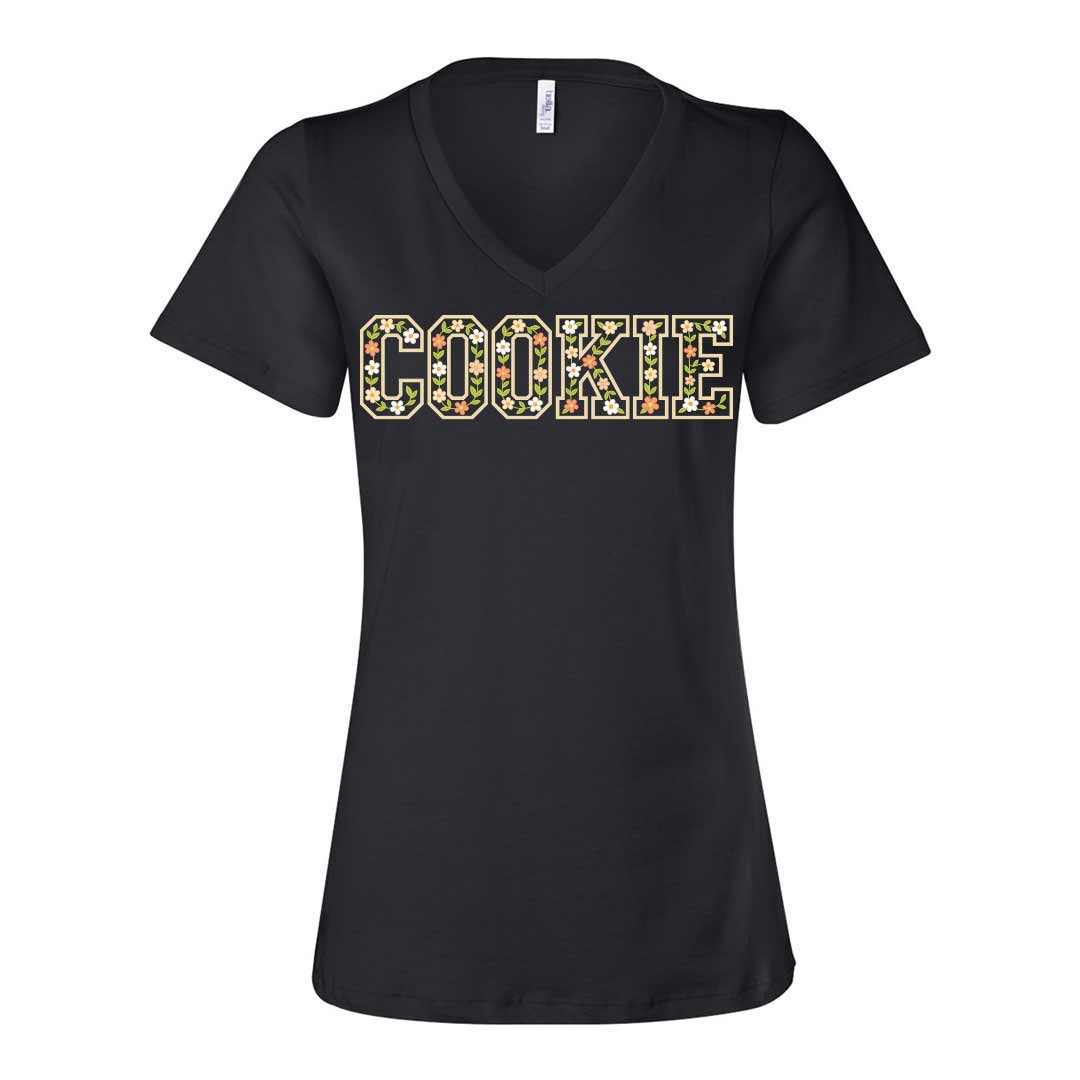 Floral Cookie Ladies V-Neck T-Shirt