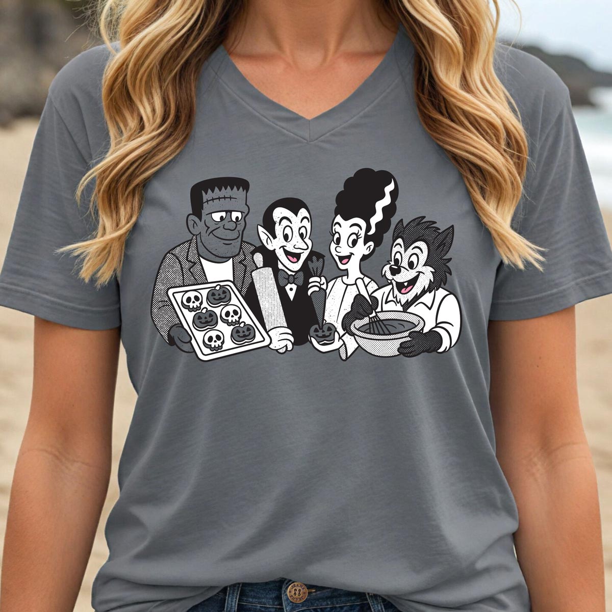 Cookie Monsters Ladies V-Neck T-Shirt