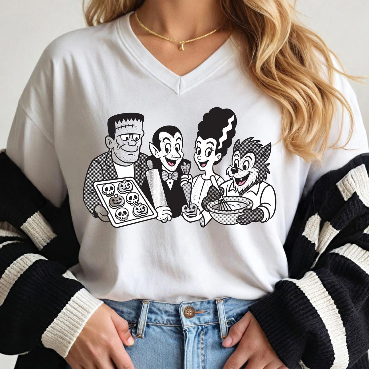 Cookie Monsters Ladies V-Neck T-Shirt