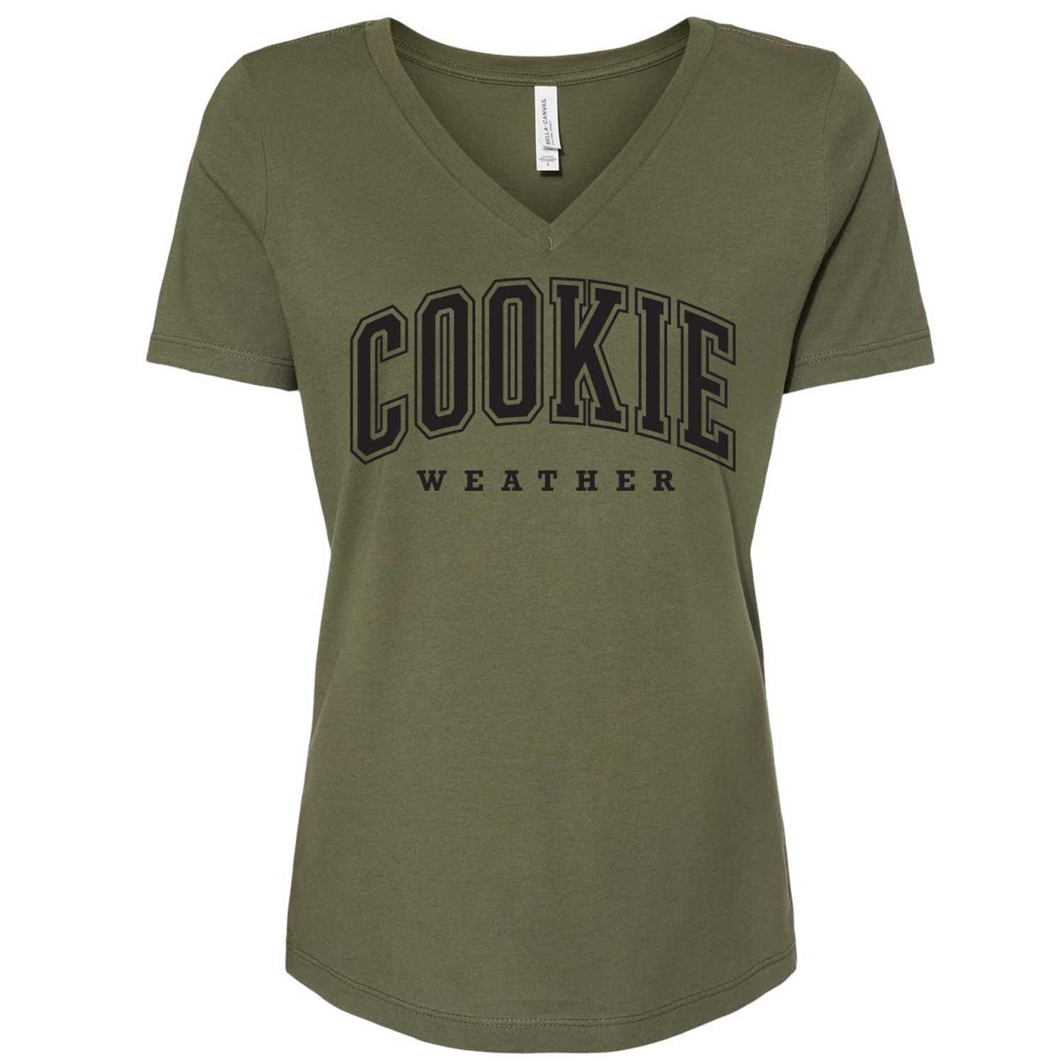 Cookie Weather Black Ink Ladies V-Neck T-Shirt