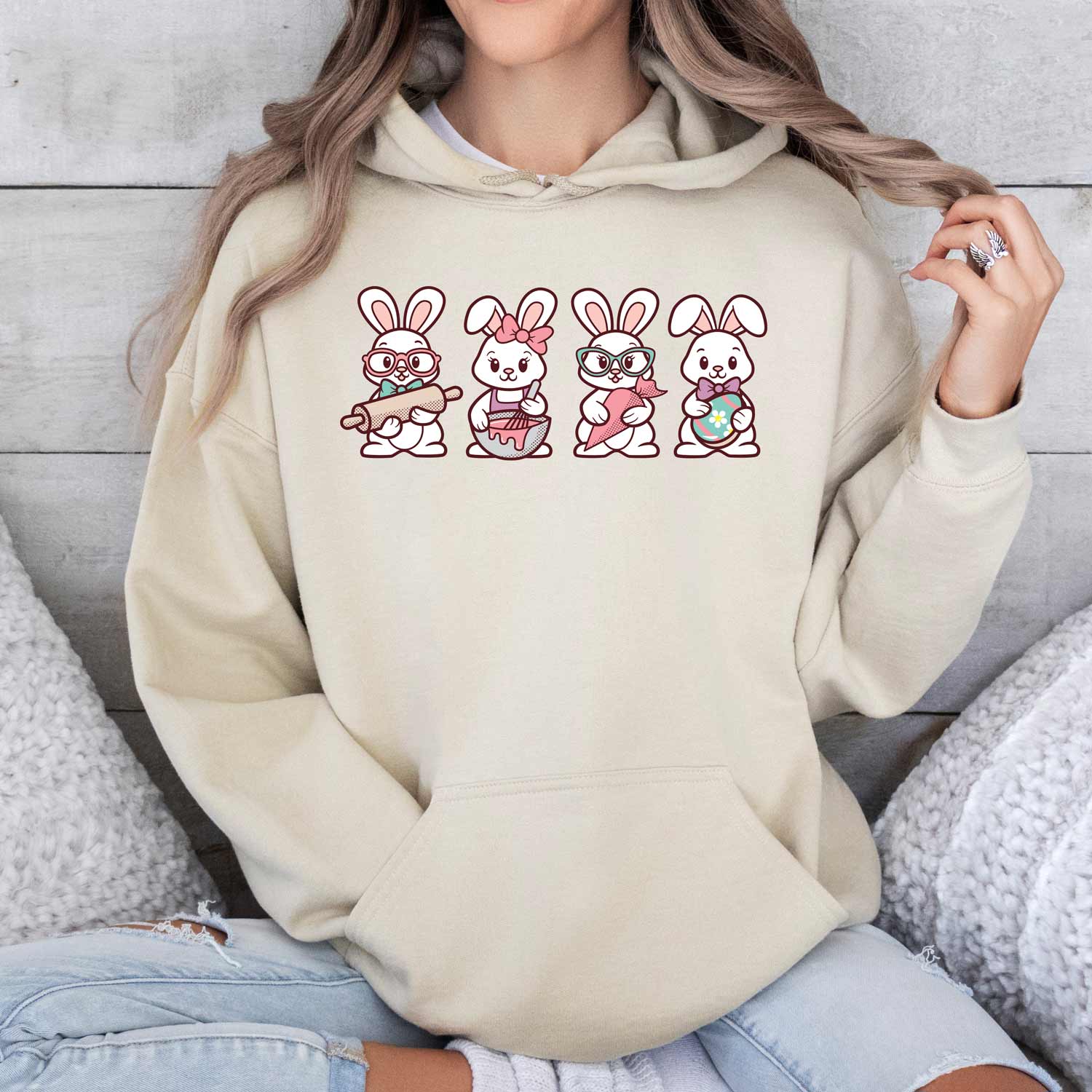 Cookie Decorating Easter Bunnies Unisex Hoodie