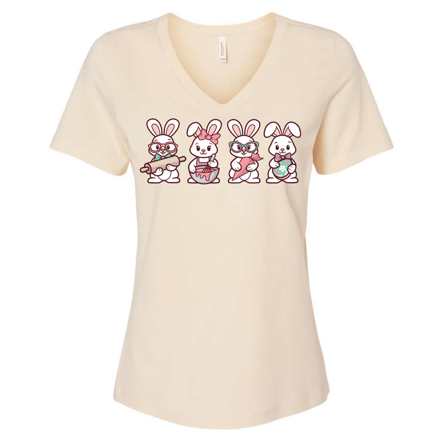 Cookie Decorating Easter Bunnies Ladies V-Neck T-Shirt