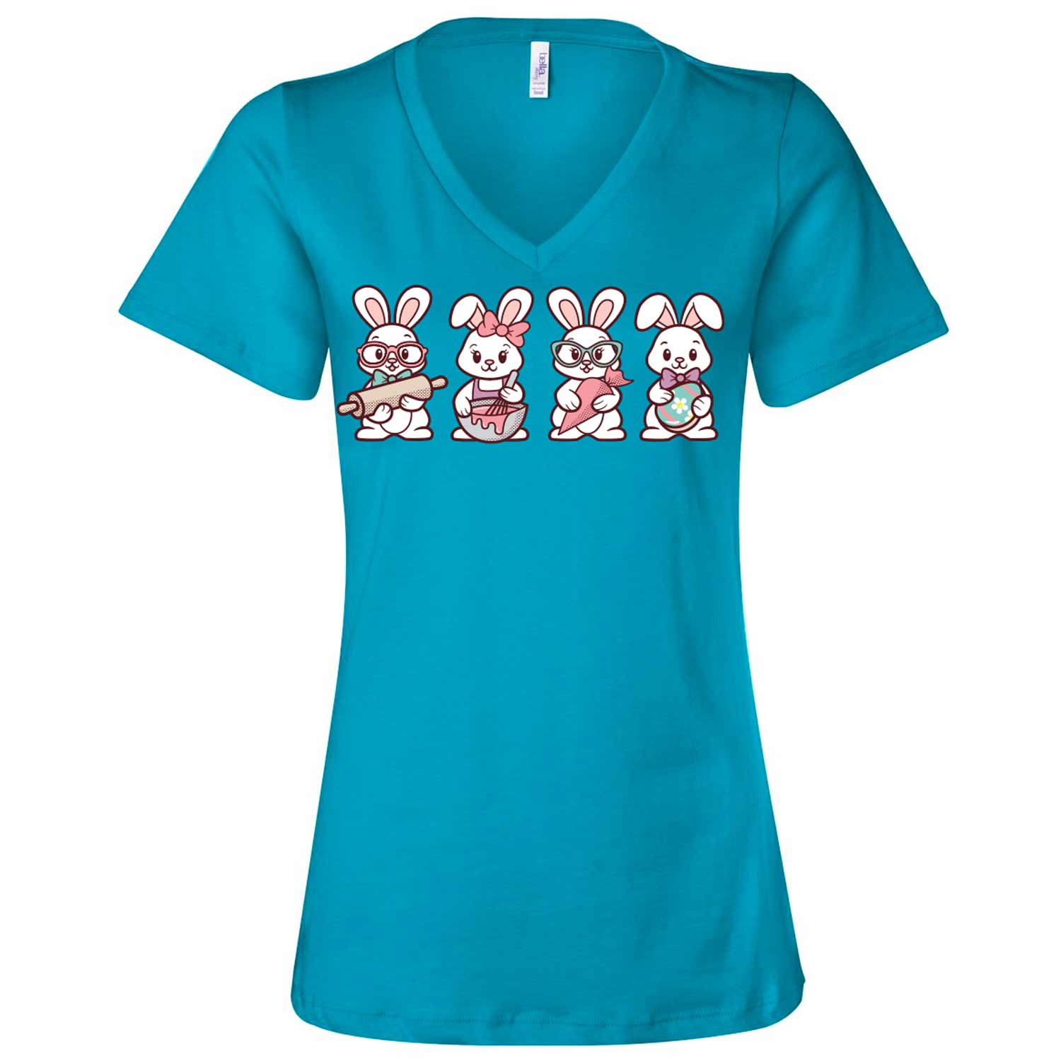 Cookie Decorating Easter Bunnies Ladies V-Neck T-Shirt