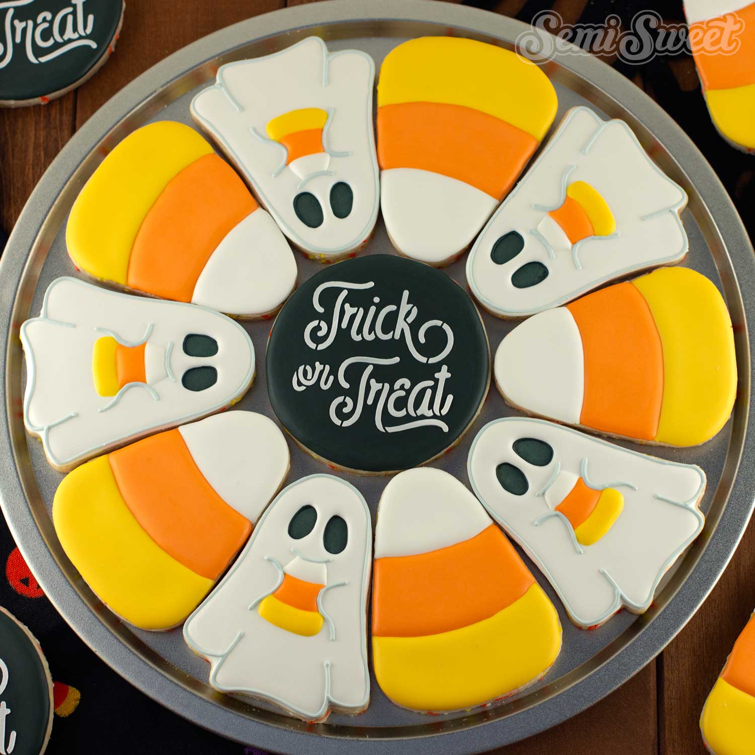 Ghost Candy Corn Cookie Platter Set