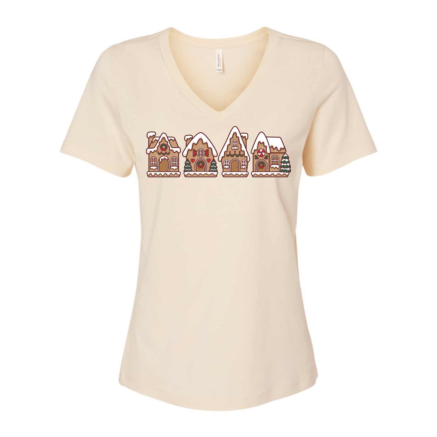Gingerbread Village Ladies V-Neck T-Shirt