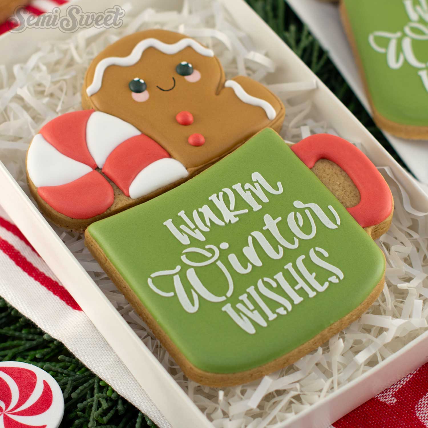 1-Pc Gingerbread Man Candy Cane Top Cookie Cutter