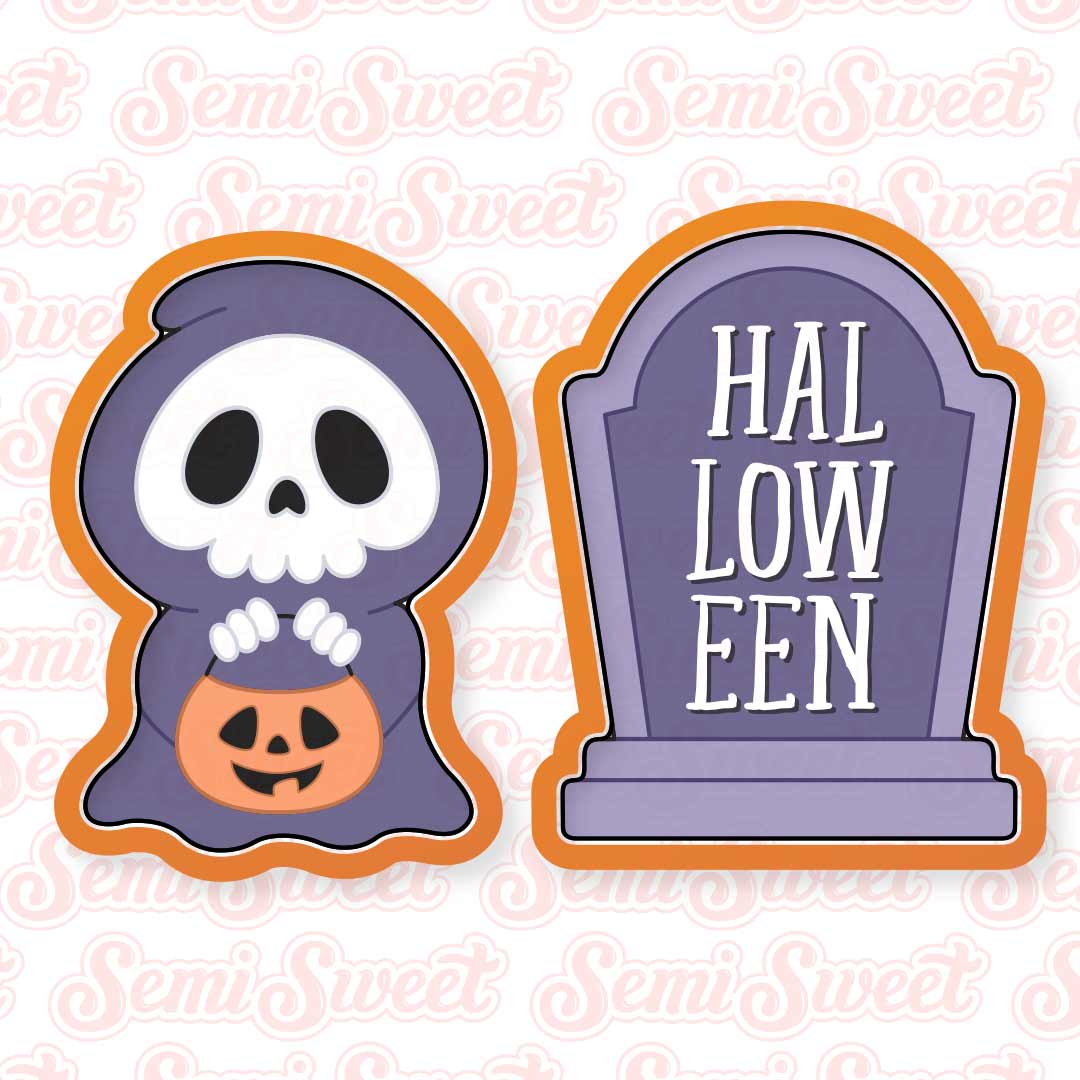 Grim Reaper & Tombstone Plaque Cookie Cutter Set