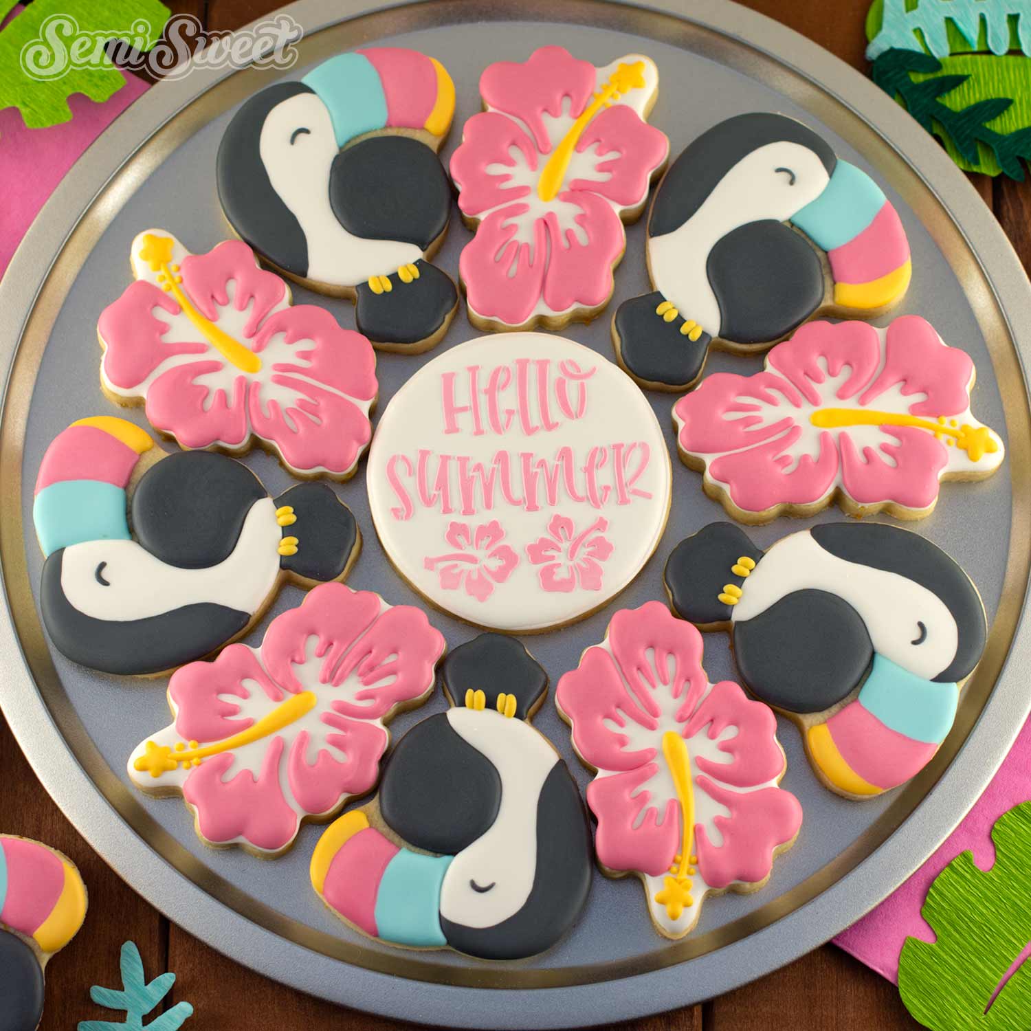 Toucan Hibiscus Cookie Platter Set