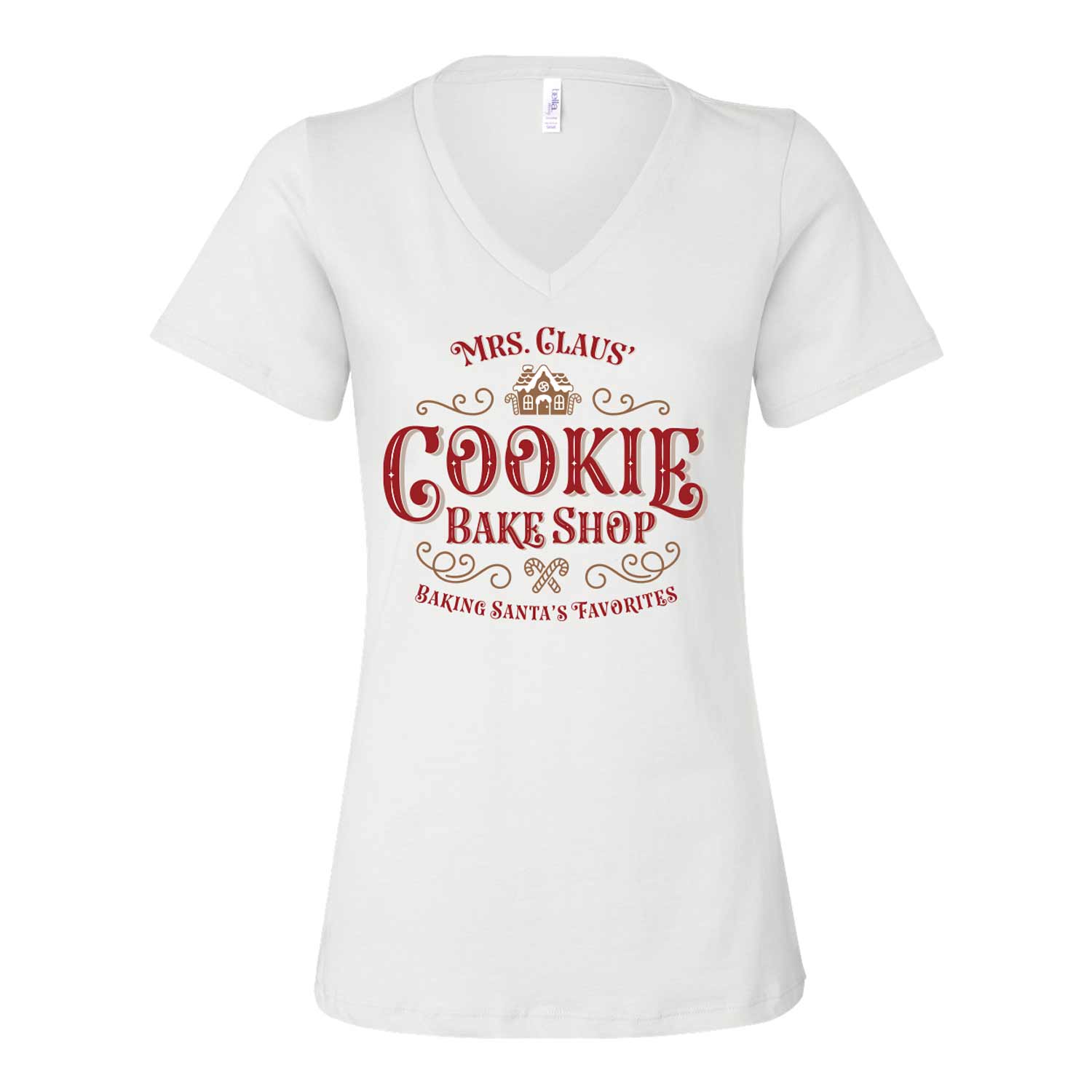 Mrs. Claus' Cookie Bake Shop Ladies V-Neck T-Shirt