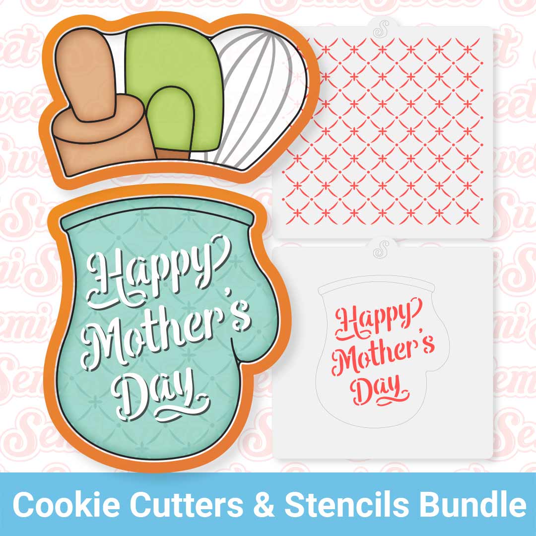 4-Pc Baking Oven Mitt Cookie Cutters & Stencils Bundle