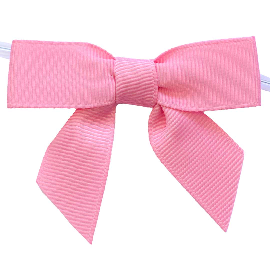 peony pink pre-tied ribbon grosgrain bows with twist tie