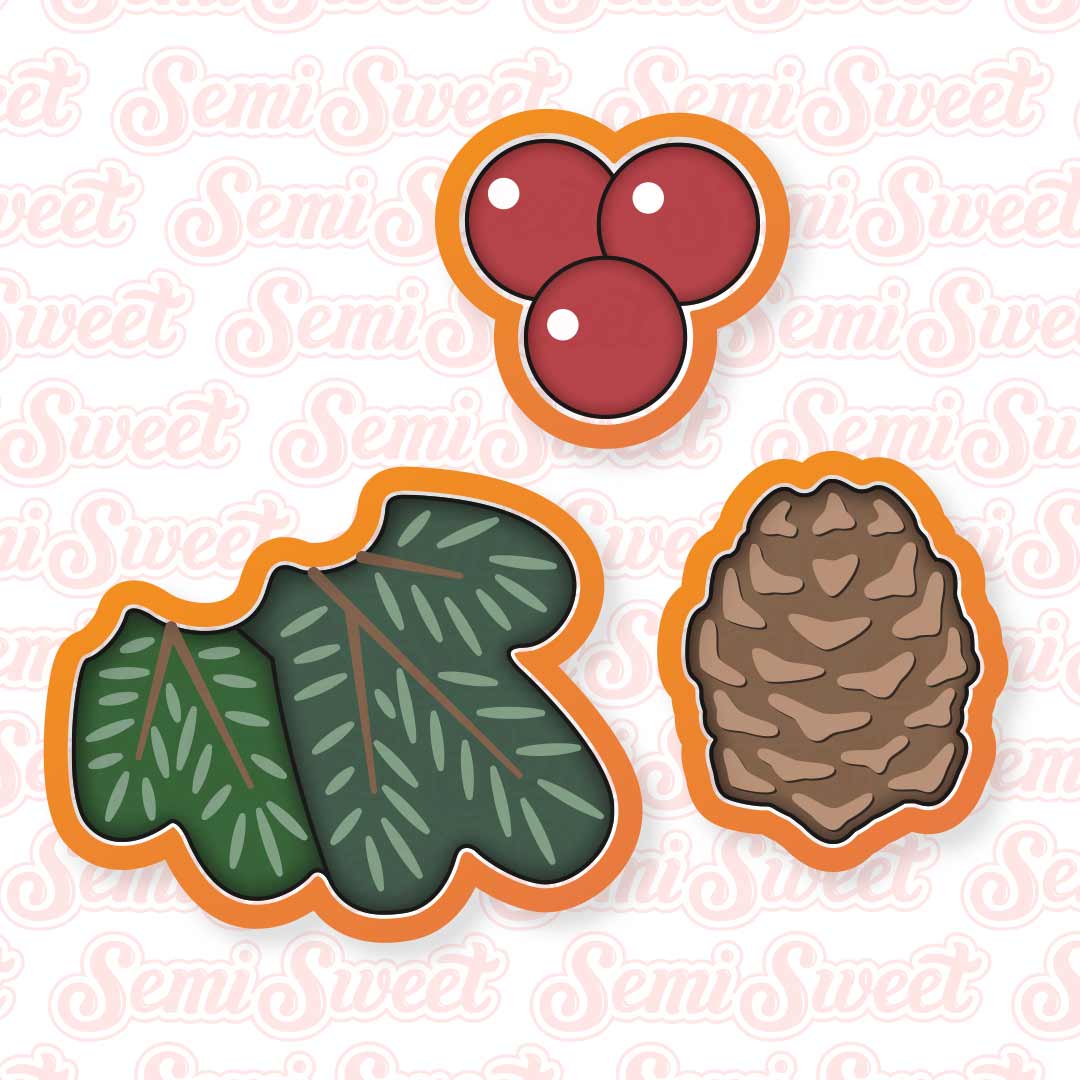 Pine Wreath with Pine Cone & Berries Platter Cookie Cutters
