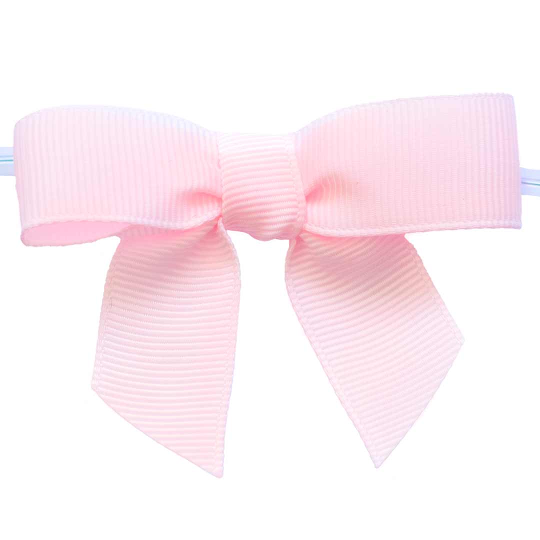light pink pre-tied ribbon grosgrain bows with twist tie