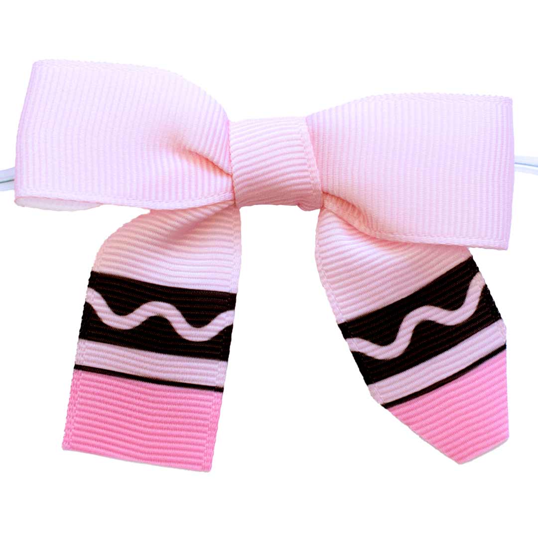 pink crayon grosgrain pre-tied bow with twist tie