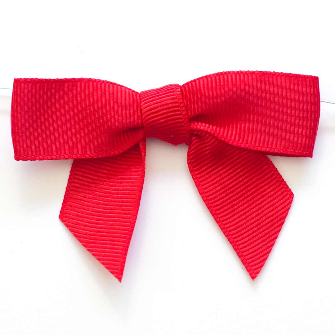 red grosgrain ribbon pre-tied bow with twist tie