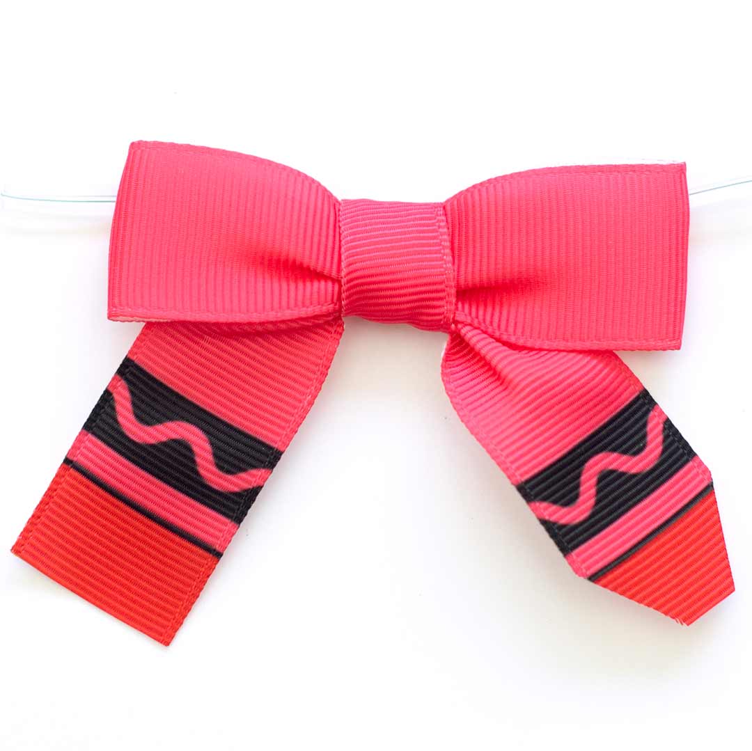 red crayon grosgrain pre-tied bow with twist tie