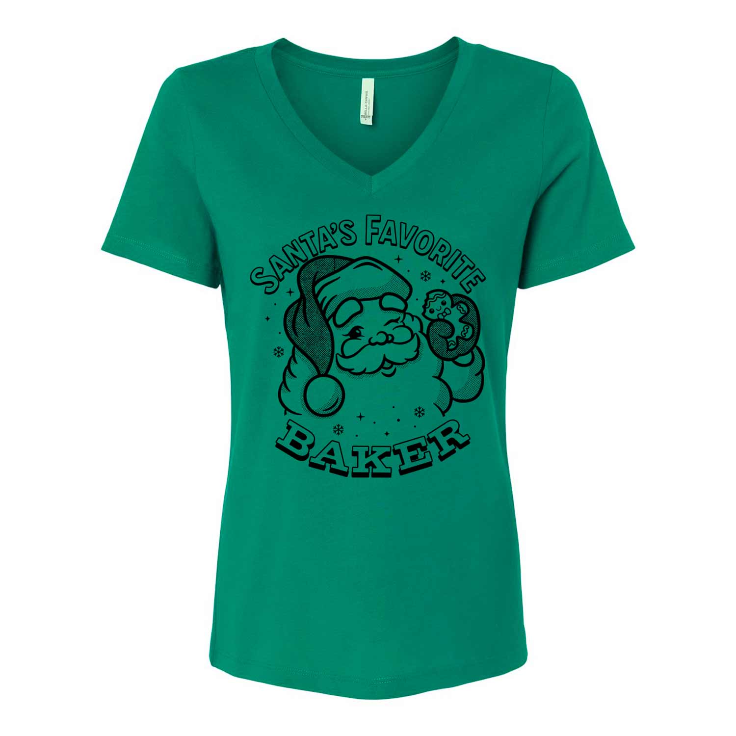 Santa's Favorite Baker (Black Ink) Ladies V-Neck T-Shirt