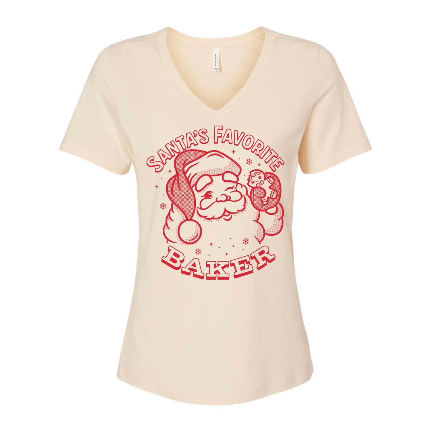 Santa's Favorite Baker Ladies (Red Ink) V-Neck T-Shirt