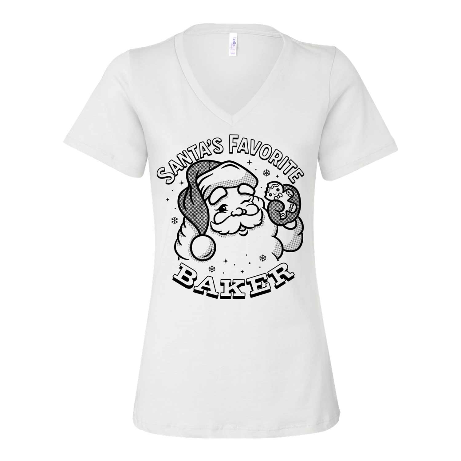 Santa's Favorite Baker (Black Ink) Ladies V-Neck T-Shirt