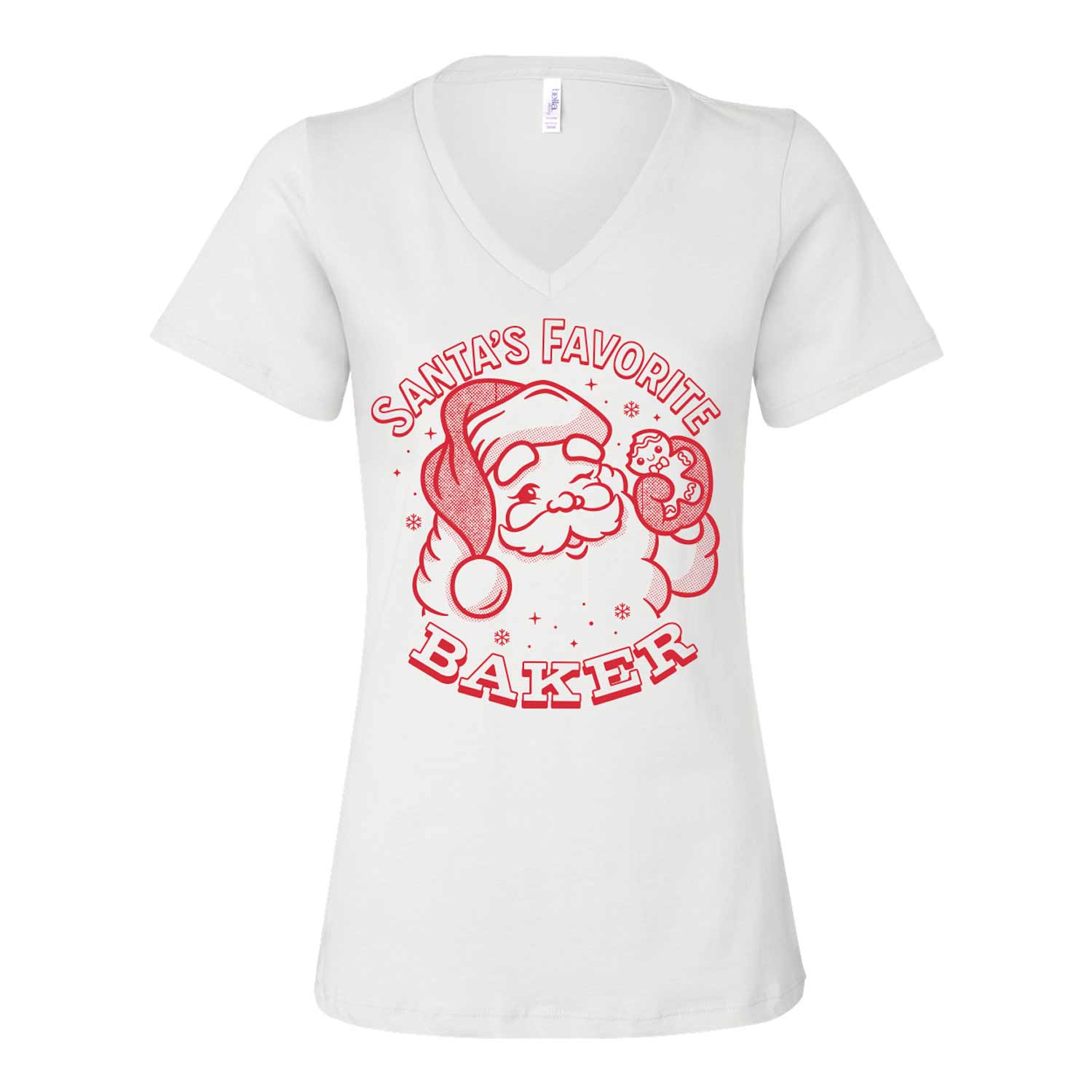 Santa's Favorite Baker Ladies (Red Ink) V-Neck T-Shirt