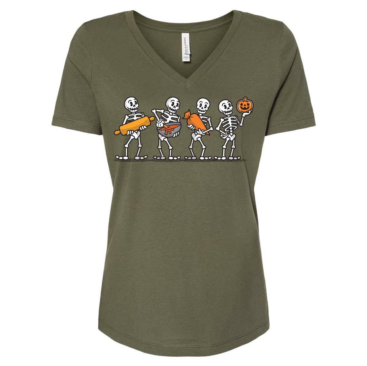 Cookie Decorating Skeletons Ladies V-Neck T-Shirt