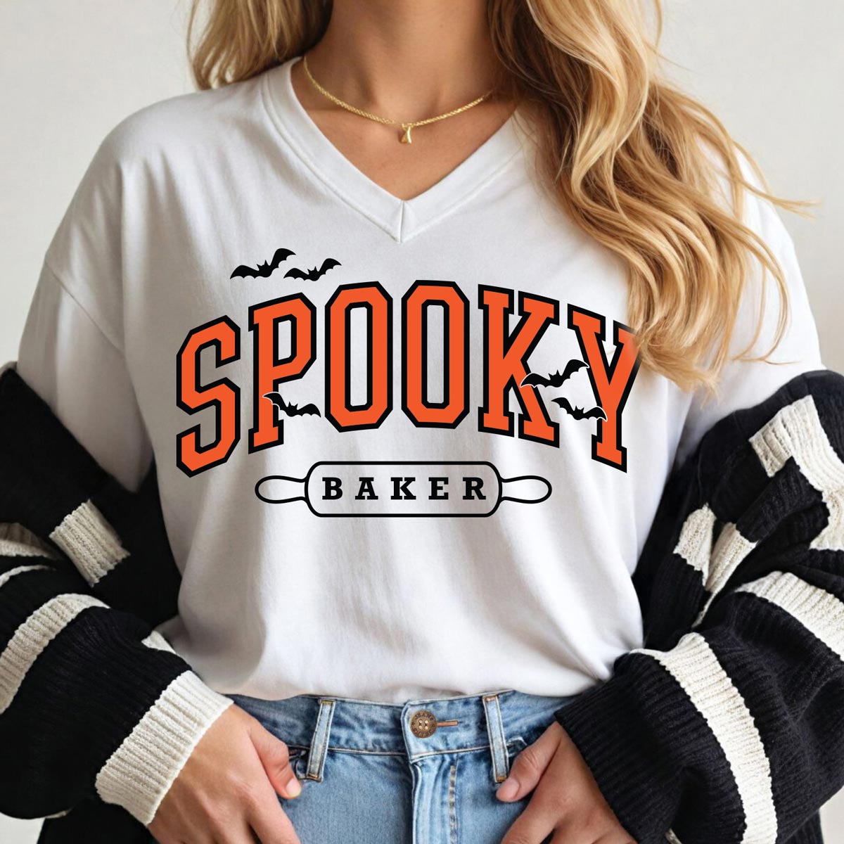 Spooky Baker Ladies V-Neck T-Shirt