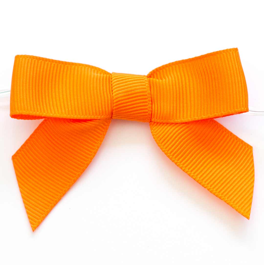 tangerine orange ribbon pre-tied bow with twist tie