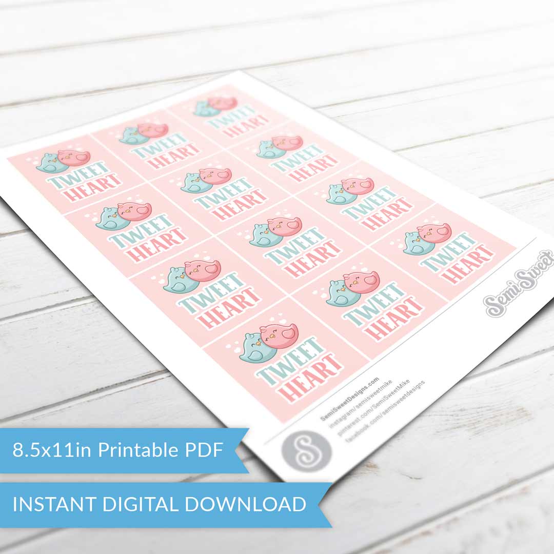 Tweet Heart Love Birds - Instant Download Printable 2" Square Tag