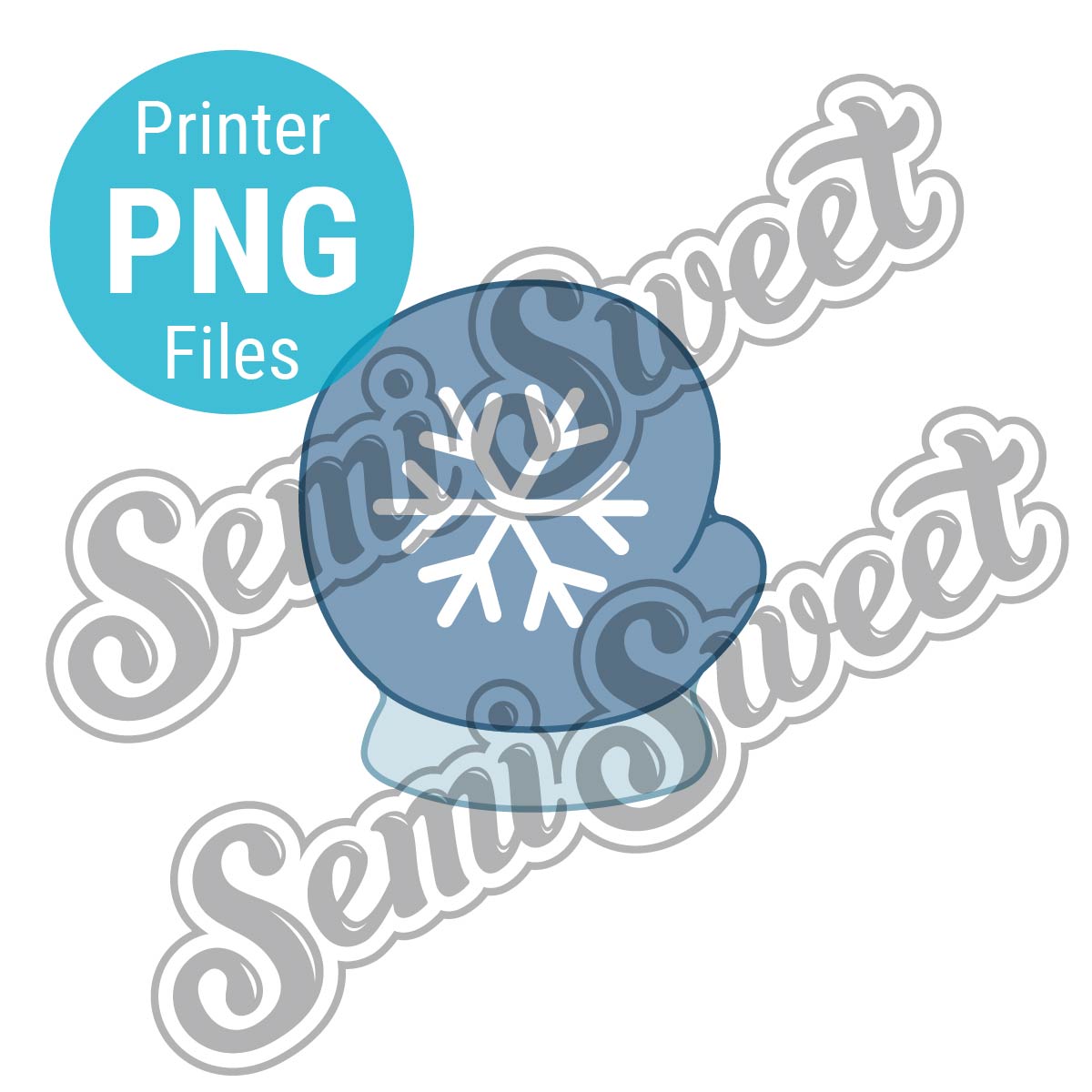 Blue snow mitten with a snowflake design, made by Semi Sweet Designs.