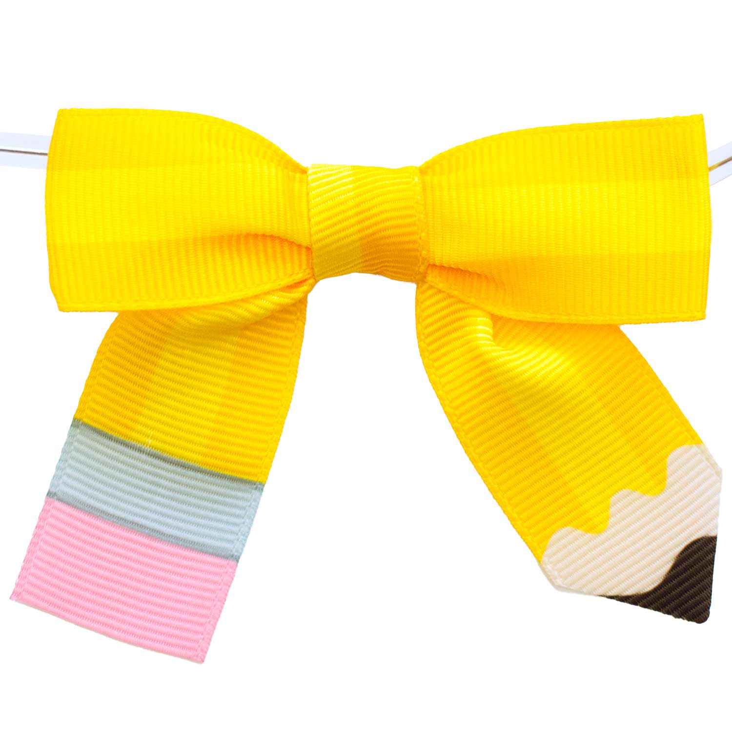 yellow pencil grosgrain pre-tied bow with twist tie