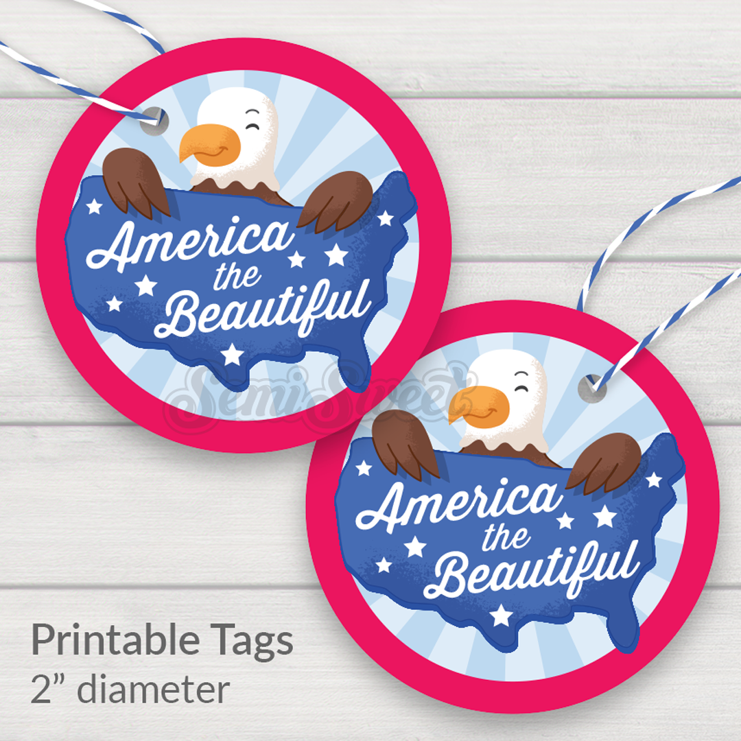 America the Beautiful - Instant Download Printable 2" Circle Tag