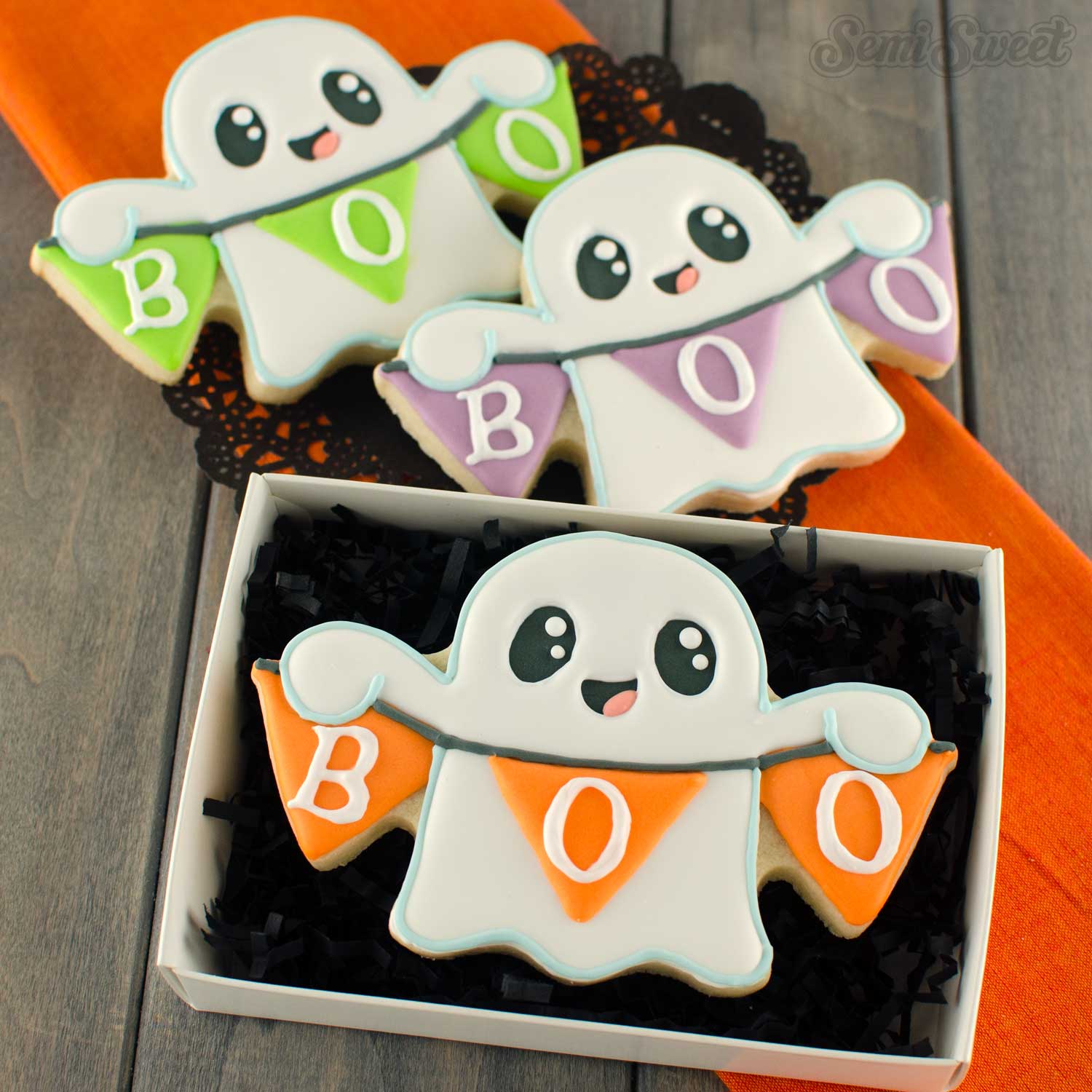 banner ghost cookies | Semi Sweet Designs