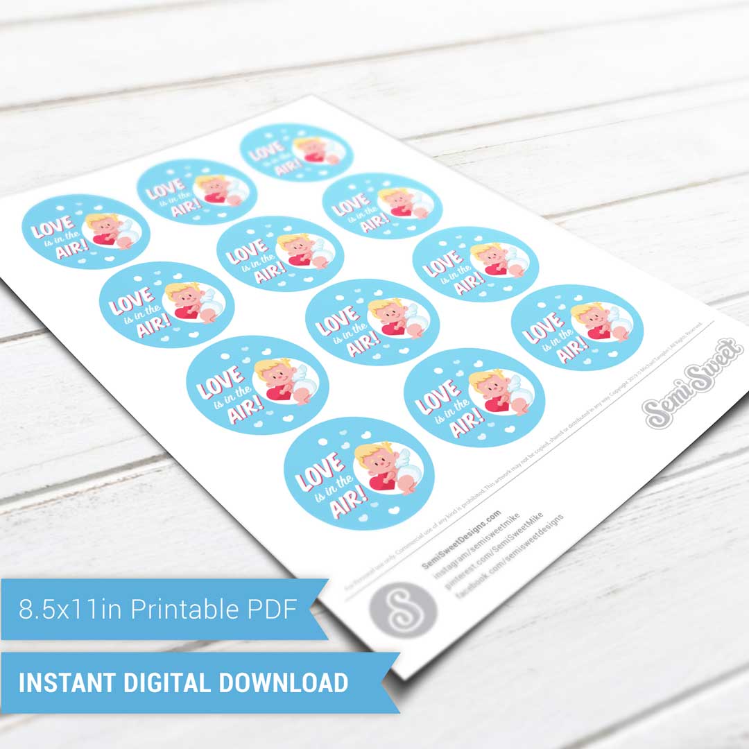 Cupid Love is in the Air - Instant Download Printable 2" Circle Tag