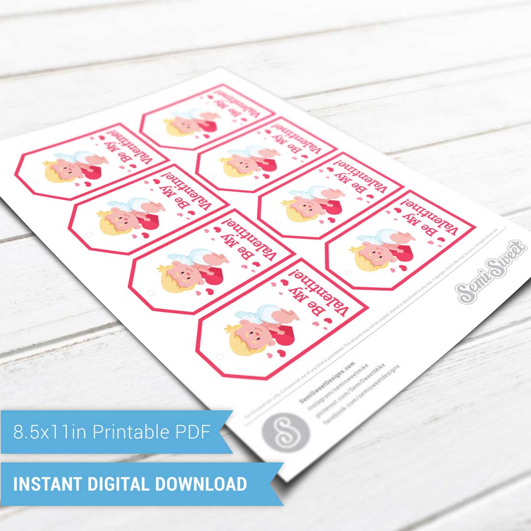 Cupid Be My Valentine - Instant Download Printable Tag