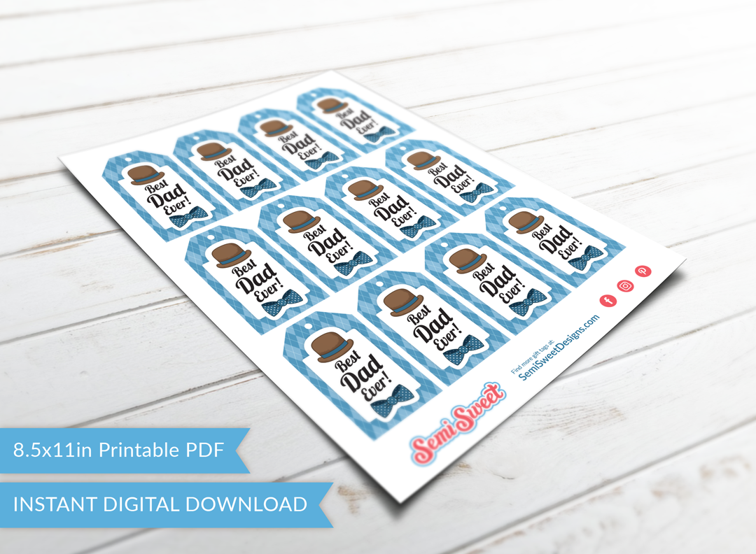 Dapper Best Dad Ever - Instant Download Printable Tag
